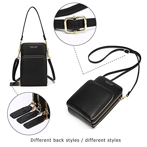 myfriday Small Crossbody Cell Phone Purse for Women, Mini Messenger Shoulder Handbag Wallet with Credit Card Slots A-black