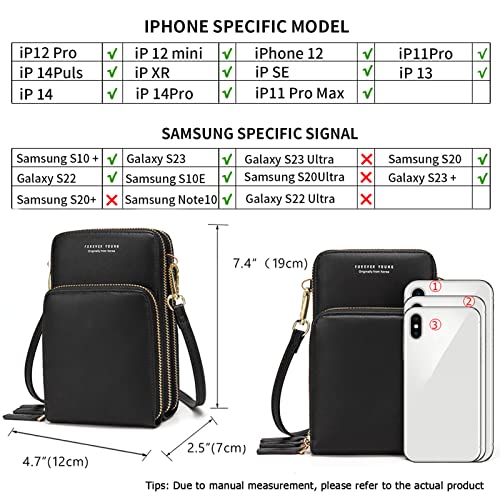 myfriday Small Crossbody Cell Phone Purse for Women, Mini Messenger Shoulder Handbag Wallet with Credit Card Slots A-black