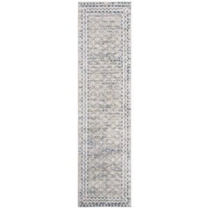 SAFAVIEH Brentwood Collection 2' x 12' Light Grey/Blue BNT899G Traditional Oriental Distressed Non-Shedding Living Room Bedroom Runner Rug