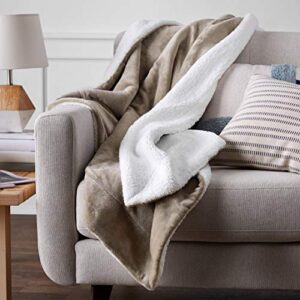 amazon basics ultra-soft micromink sherpa blanket – throw, taupe