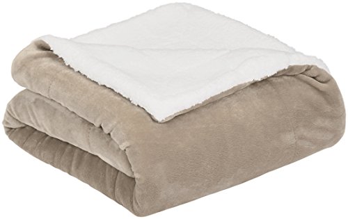 Amazon Basics Ultra-Soft Micromink Sherpa Blanket - Throw, Taupe