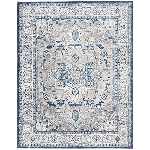 SAFAVIEH Brentwood Collection 8' x 10' Light Grey/Blue BNT851G Medallion Distressed Non-Shedding Living Room Bedroom Dining Home Office Area Rug