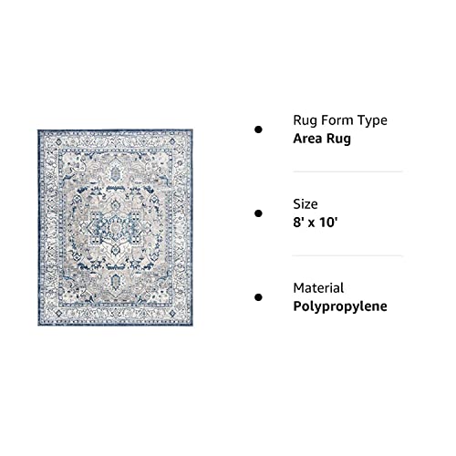 SAFAVIEH Brentwood Collection 8' x 10' Light Grey/Blue BNT851G Medallion Distressed Non-Shedding Living Room Bedroom Dining Home Office Area Rug