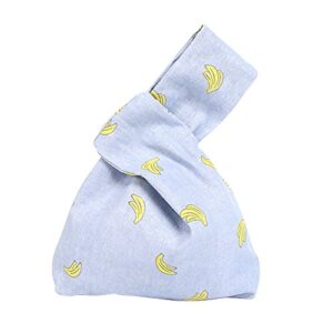 chezi women’s cute pattern cotton knot bag small size canvas tote (banana)