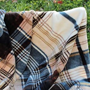 Tache Winter Cabin Blue Tan Farmhouse Super Soft Micro Fleece Tartan Plaid Plush Lightweight Dual-Sided Decorative Couch, Sofa, Travel, Lap, Bed Throw Blanket, 50x60