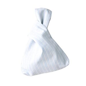 chezi women’s stripes pattern cotton knot bag small size canvas tote (light blue)