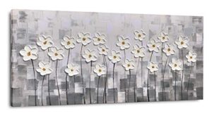 yihui arts canvas wall art grey and white flowers pictures blossom modern floral pallet knife painting framed for bedroom kitchen dinning room living room office home decor