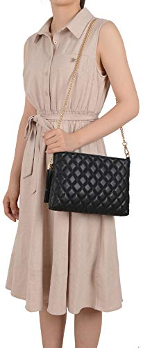 lola mae Simple Quilted Crossbody Bag, Lightweight Wristlet Shoulder Purse (Black)