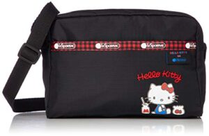 lesportsac hello kitty favorites exclusive daniella crossbody bag, style 2434/color g653, red embroidered hello kitty lettering & hello kitty design zipper pull