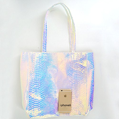 Goodbag Boutique Hologram Tote Bag Laser Snakeskin PU Shoulder Bag Large Capacity Fashion Holographic Handbag