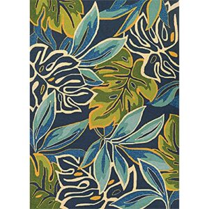 couristan covington areca palms indoor/outdoor area rug, 3’6″ x 5’6″, azure blue-forest green