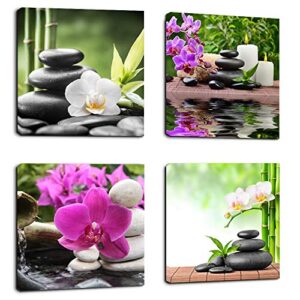 Wall Art Zen Canvas Painting SPA Canvas Prints 4 Panels Canvas Art Ready to Hang - Contemporary Pictures Modern Artwork for Bedroom Living Room Bathroom Decoration