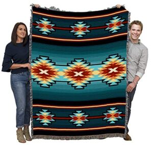 pure country weavers aydin turquoise blanket – southwest native american inspired – gift tapestry throw woven from cotton – made in the usa (72×54)