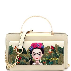 trendeology authentic frida kahlo print wallet handle purse crossbody bag (baby frida cartoon series – beige)
