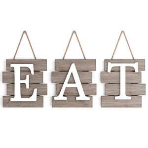 barnyard designs eat sign wall decor, rustic farmhouse decoration for kitchen and home, decorative hanging wooden letters, country wall art, distressed brown/white, 24″ x 8”