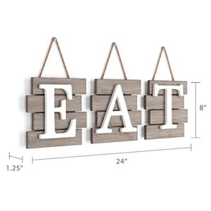 Barnyard Designs Eat Sign Wall Decor, Rustic Farmhouse Decoration for Kitchen and Home, Decorative Hanging Wooden Letters, Country Wall Art, Distressed Brown/White, 24" x 8”