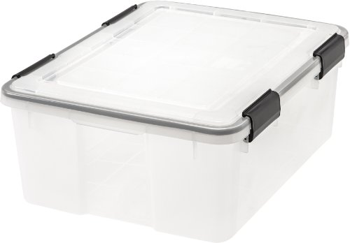 IRIS USA 30 Quart WEATHERPRO Plastic Storage Box with Durable Lid and Seal and Secure Latching Buckles, Weathertight, Clear with Black Buckles, 1 Pack