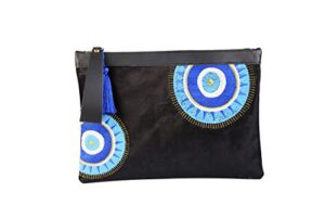 karensline handmade evil eye embroidered black velvet clutch bag sunny beach summer style, medium