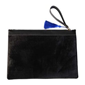 KarensLine Handmade Evil Eye Embroidered Black Velvet Clutch Bag Sunny Beach Summer Style, Medium