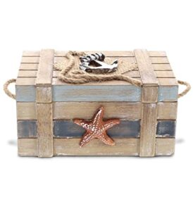 cota global neptune wooden jewelry box – handcrafted nautical trinket with starfish and boat anchor decorations, accent tabletop home decor, beach starfish jewelry storage organizer – 6.5 inches