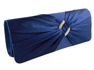 aiting womens satin diamante pleated evening clutch bag bridal handbag prom purse (navy blue)