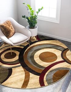 unique loom barista collection modern, abstract, geometric, circles, bohemian, rustic, warm colors area rug, 4′ 0″ x 4′ 0″, beige/brown