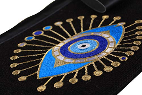 KarensLine Handmade Evil Eye Embroidery Black Jute Clutch Bag Sun Beach Summer Style, Medium