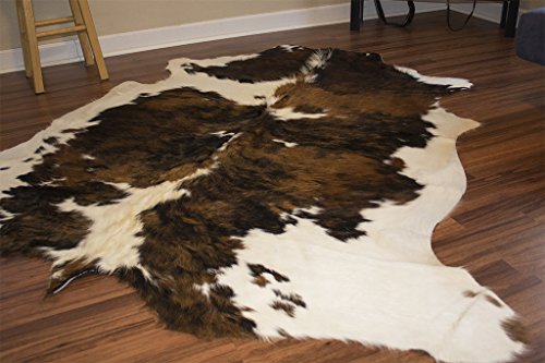 original cowhide Rug Genuine Leather Hair on Hides Decorative Value Rare Giant Size Approx 7X8 ft (56-66 sqf) (Tircolor)