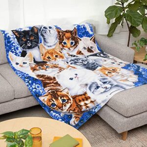 dawhud direct collage kitten fleece blanket for bed, 75″ x 90″ queen size cute fleece throw blanket for girls, women, men and kids – super soft plush cat blankets for cat lovers kitty cats print throw