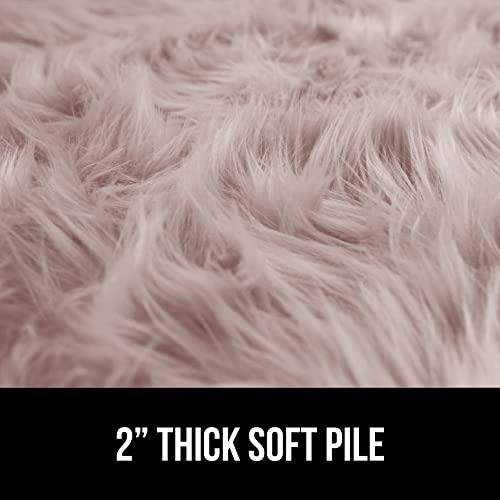 Gorilla Grip Fluffy Faux Fur Area Rug, 5x7, Rubber Backing, Machine Washable Soft Furry Rugs for Living Room, Bedroom, Baby Nursery Decor, Durable Fuzzy Throw Carpet for Dorm Floor, Dusty Rose