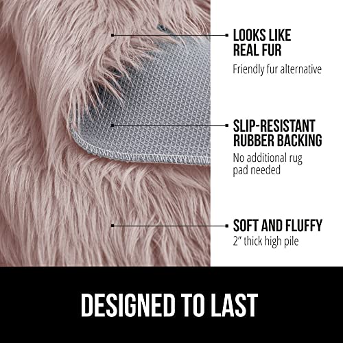 Gorilla Grip Fluffy Faux Fur Area Rug, 5x7, Rubber Backing, Machine Washable Soft Furry Rugs for Living Room, Bedroom, Baby Nursery Decor, Durable Fuzzy Throw Carpet for Dorm Floor, Dusty Rose