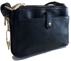 compact genuine leather concealed carry purse, shoulder or cross-body, ccw, black