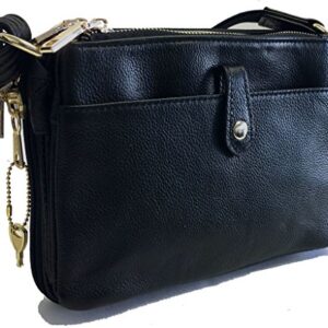 Compact Genuine Leather Concealed Carry Purse, Shoulder or Cross-Body, CCW, Black