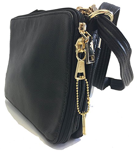 Compact Genuine Leather Concealed Carry Purse, Shoulder or Cross-Body, CCW, Black