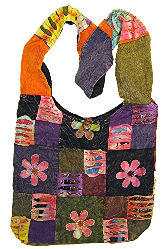 Happy Flowers Razor Cut Hippie Patchwork Sling Crossbody Boho Handbag Bohemian Purse