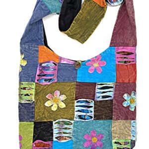 Happy Flowers Razor Cut Hippie Patchwork Sling Crossbody Boho Handbag Bohemian Purse