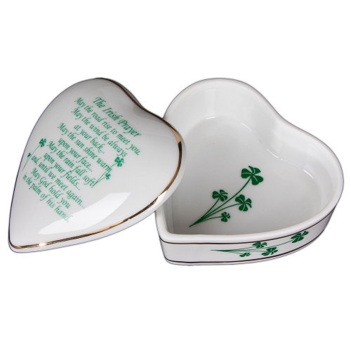 Irish Prayer White Porcelain Heart Jewelry Box