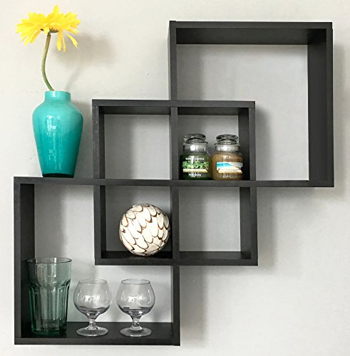 Greenco Floating Shelves Quadrate Felix 3 Cubes Intersecting Decorative Wall Mounted - Espresso Finish