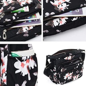 Womens Nylon Floral Shoulder Bag Crossbody Bag Messenger Bags Travel Handbags With Adjustable Strap Waterproof (A rose)