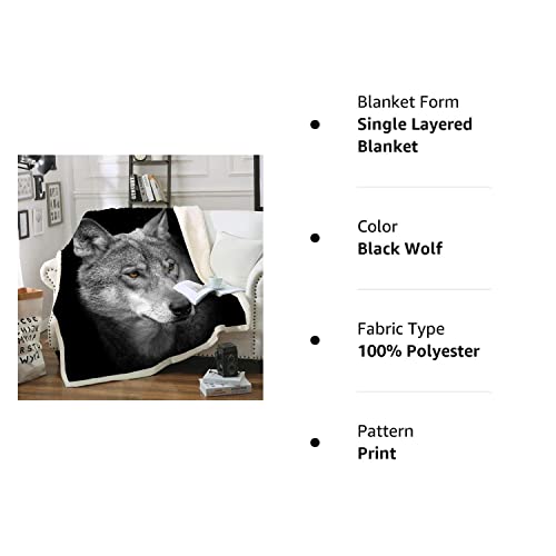 Black Wolf Blanket Comfort Warmth Soft Cozy Air Conditioning Machine Wash Black and White Rose Skull Sherpa Fleece Blanket (Throw 60"x80") (Black Wolf)