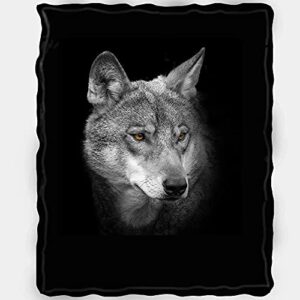 Black Wolf Blanket Comfort Warmth Soft Cozy Air Conditioning Machine Wash Black and White Rose Skull Sherpa Fleece Blanket (Throw 60"x80") (Black Wolf)