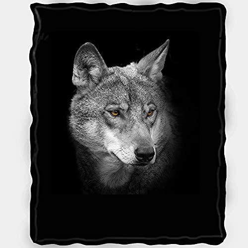 Black Wolf Blanket Comfort Warmth Soft Cozy Air Conditioning Machine Wash Black and White Rose Skull Sherpa Fleece Blanket (Throw 60"x80") (Black Wolf)