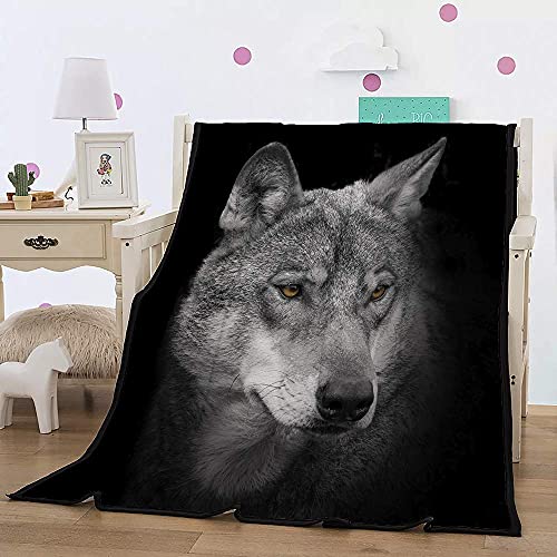 Black Wolf Blanket Comfort Warmth Soft Cozy Air Conditioning Machine Wash Black and White Rose Skull Sherpa Fleece Blanket (Throw 60"x80") (Black Wolf)