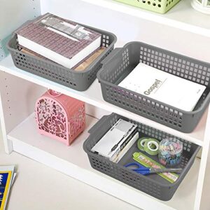 Ggbin 6 Pack Plastic Baskets Organizer, Shelf Basket(Gray)