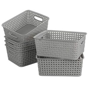 hommp 6-pack plastic storage organizer basket, 10.04″l x 7.48″w x 3.95″h, slightly gray