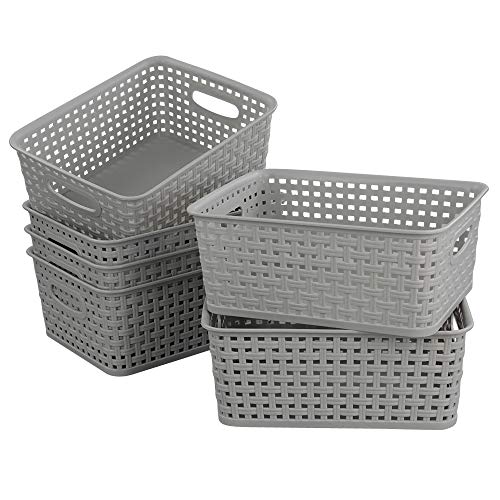 HOMMP 6-Pack Plastic Storage Organizer Basket, 10.04"L x 7.48"W x 3.95"H, Slightly Gray