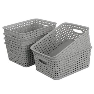 HOMMP 6-Pack Plastic Storage Organizer Basket, 10.04"L x 7.48"W x 3.95"H, Slightly Gray