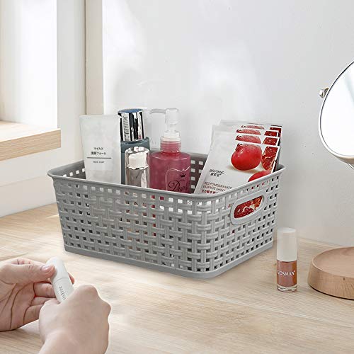 HOMMP 6-Pack Plastic Storage Organizer Basket, 10.04"L x 7.48"W x 3.95"H, Slightly Gray