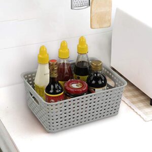 HOMMP 6-Pack Plastic Storage Organizer Basket, 10.04"L x 7.48"W x 3.95"H, Slightly Gray