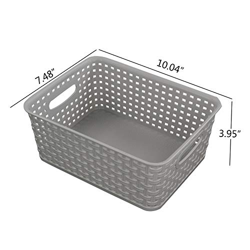 HOMMP 6-Pack Plastic Storage Organizer Basket, 10.04"L x 7.48"W x 3.95"H, Slightly Gray